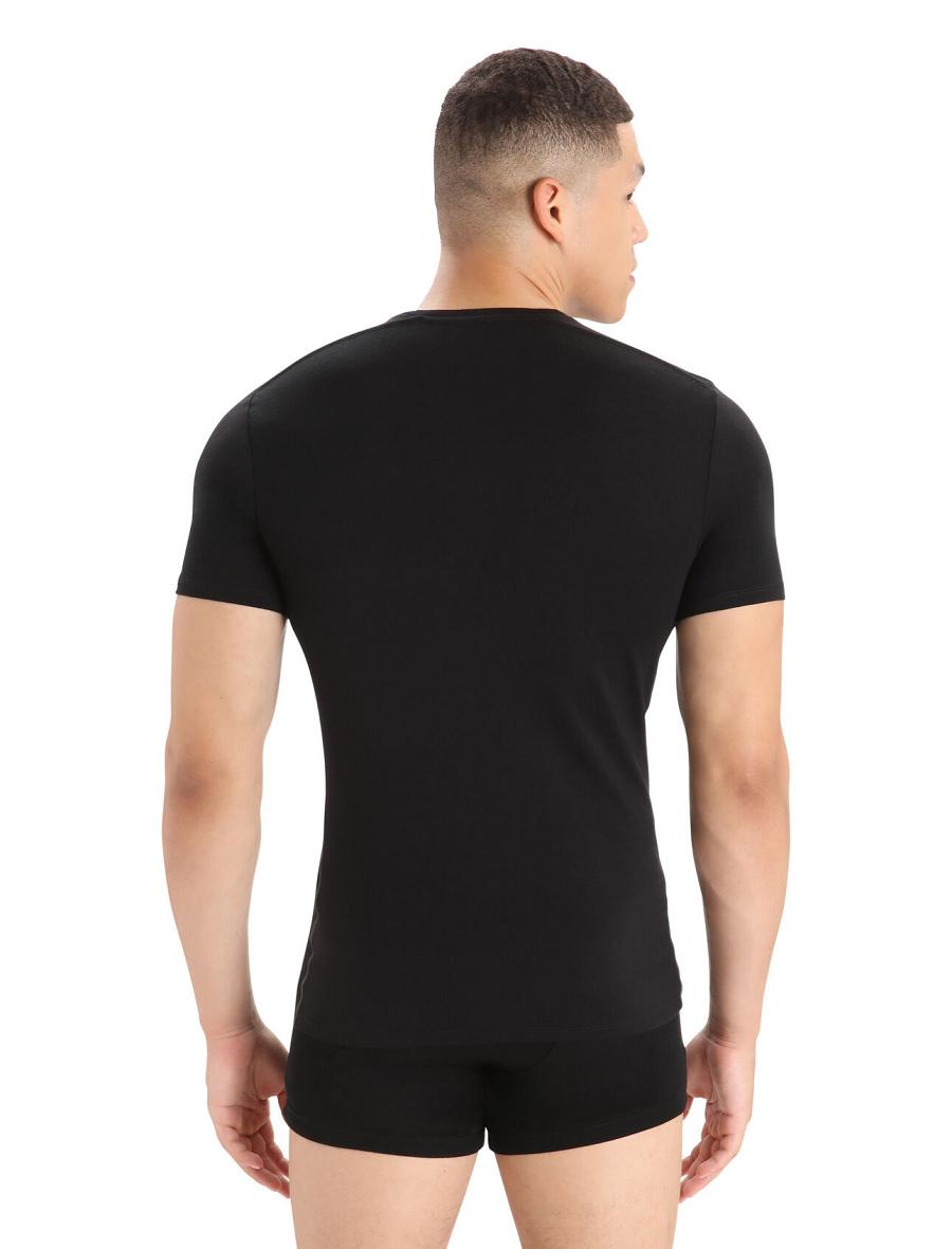 Bielizny Icebreaker Merino Anatomica Krótkie Sleeve Crewe T-Shirt Męskie Czarne | PL 1644PJJQ